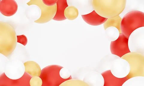 3d render abstract background frame with gold, red and white balls. multicolo イラスト素材