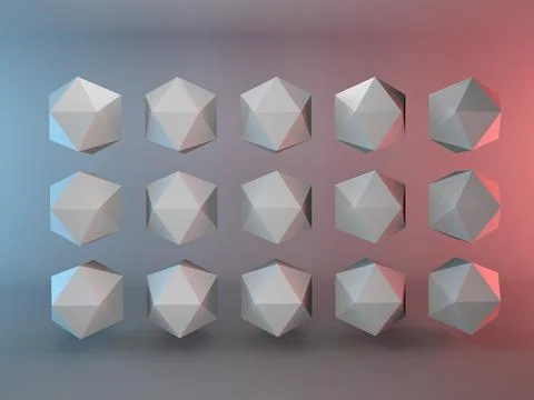 3d render, abstract background,  geometric primitive shapes, zero-gravity. Stock Illustration