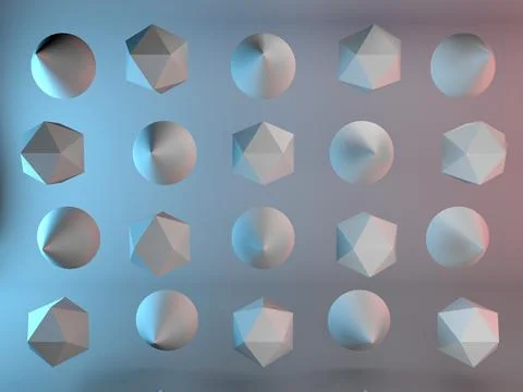 3d render, abstract background,  geometric primitive shapes, zero-gravity. Stock Illustration