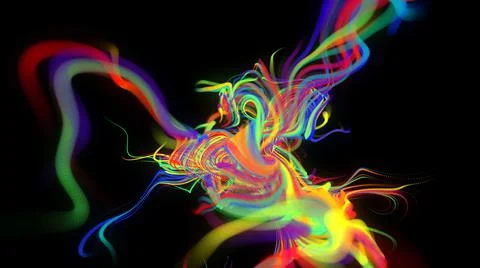 3d render. Abstract background with glow multicolor lines or light streaks Illustrazione stock
