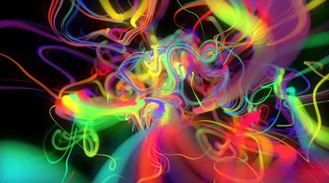 3d render. Abstract background with glow multicolor lines or light streaks Illustrazione stock