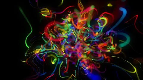3d render. Abstract background with glow multicolor lines or light streaks Stock Photos
