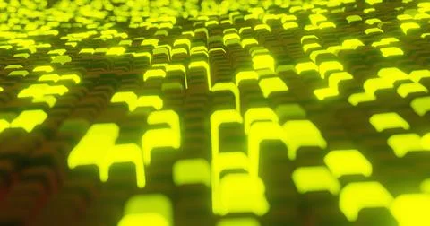 3d render, abstract background glowing buttons cubes geometry, digital modern Stock Illustration