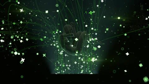 3d render abstract background with human that surrounded with particles and t Stock Illustration