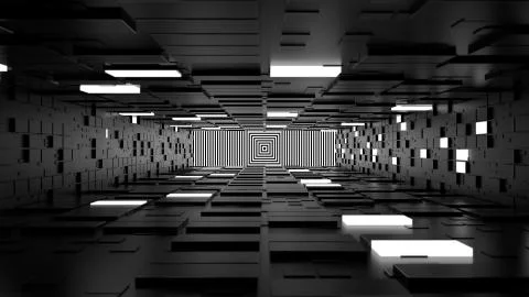 3d render abstract background. Long corridor. Simple shape extruded with rand Stock Illustration