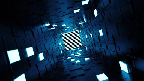 3d render abstract background. Long corridor. Simple shape extruded with rand Stock Illustration