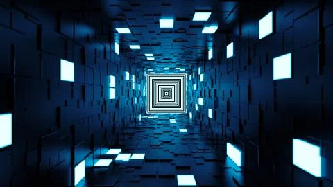 3d render abstract background. Long corridor. Simple shape extruded with rand Stock Illustration