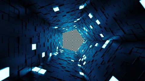 3d render abstract background. Long corridor. Simple shape extruded with rand Stock Illustration