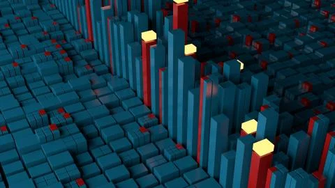 3d render abstract background made of random vertical rectangles. Graph conce Illustrazione stock