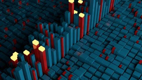 3d render abstract background made of random vertical rectangles. Graph conce Stock Illustration