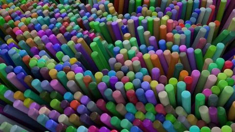 3d render abstract background made of chaotic vertical tubes. Simple shape wi Stock Illustration