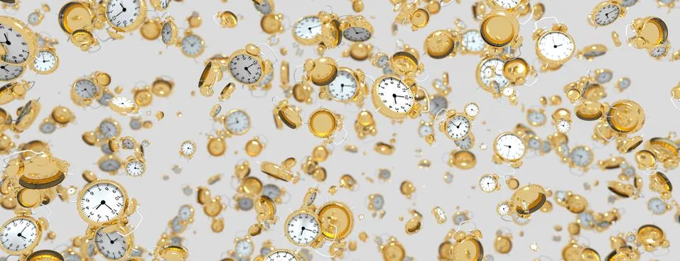 3d render abstract background made of clocks on white Stock Illustration