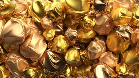 3d render abstract background with metal decorative deformed elements... Stock Illustration