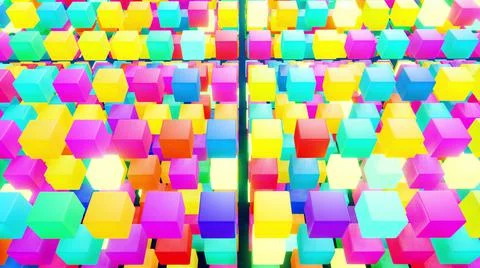 3d render. Abstract background with multicolor cubes or blocks grid in air and Stock Illustration