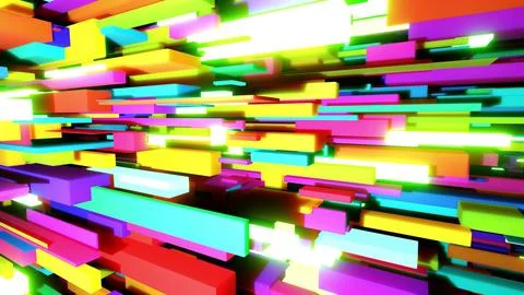 3d render. Abstract background with multicolor cubes or blocks grid in air and Stockillustratie