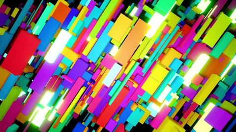 3d render. Abstract background with multicolor cubes or blocks grid in air and Illustrazione stock