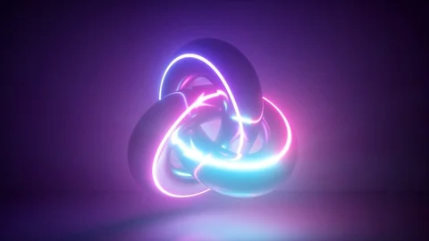 3d render, abstract background, neon light glowing, torus, cosmic knot, laser Stock Footage 108102065