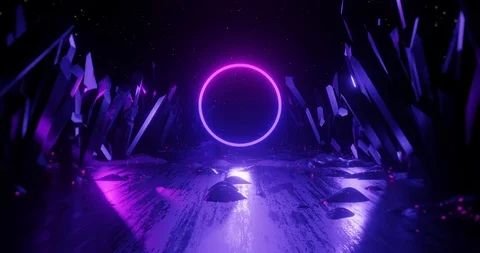3d render abstract background, neon light shape, flight forward through tunnel. Stock Footage 113357518