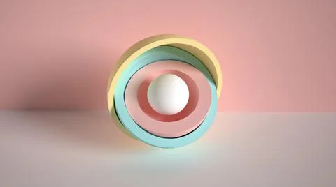 3d render, abstract background, pastel neon balls, primitive geometric shapes Stock Illustration