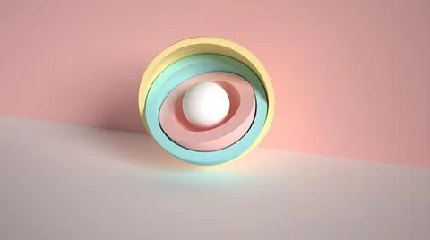 3d render, abstract background, pastel neon balls, primitive geometric shapes Stock Illustration