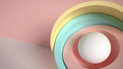 3d render, abstract background, pastel neon balls, primitive geometric shapes Stock Illustration