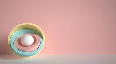 3d render, abstract background, pastel neon balls, primitive geometric shapes Stock Illustration