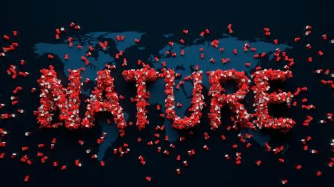 3d render of abstract background with plastic free idea. Plastic red cups on  Stock Illustration