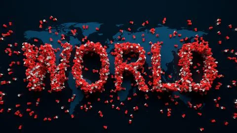 3d render of abstract background with plastic free idea. Plastic red cups on  Illustrazione stock