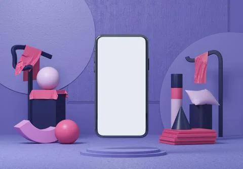 3d render the abstract on the background of purple shapes and background Stock Illustration