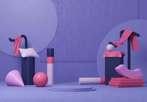 3d render the abstract on the background of purple shapes and background Stock Illustration