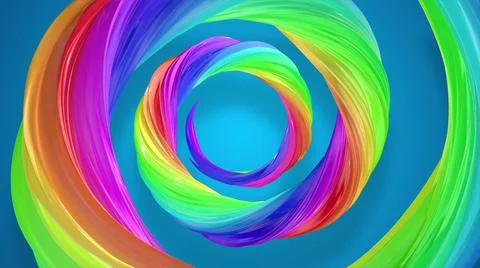 3d render. Abstract background with rainbow color stripes in spiral and shiny on Stock Illustration
