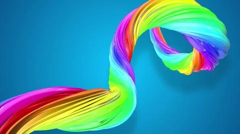3d render. Abstract background with rainbow color stripes in spiral and shiny on Stock Illustration
