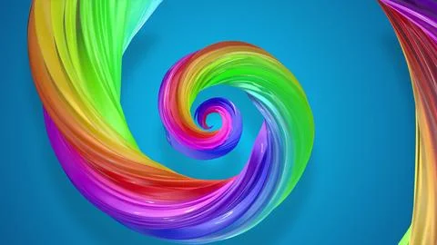 3d render. Abstract background with rainbow color stripes in spiral and shiny on Stock Illustration