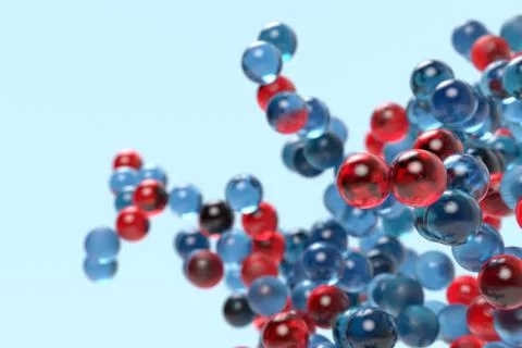 3d render abstract background. Random colored spheres. Glass material with di Stock Illustration