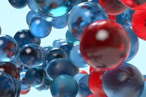 3d render abstract background. Random colored spheres. Glass material with di Stock Illustration