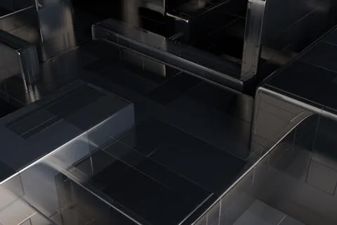 3d render abstract background. Random scale of rectangular metallic shapes. S Stock Illustration