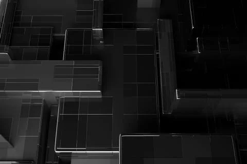 3d render abstract background. Random scale of rectangular metallic shapes. S Stock Illustration