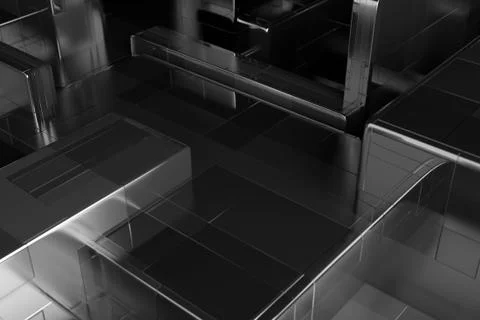 3d render abstract background. Random scale of rectangular metallic shapes. S 스톡 일러스트