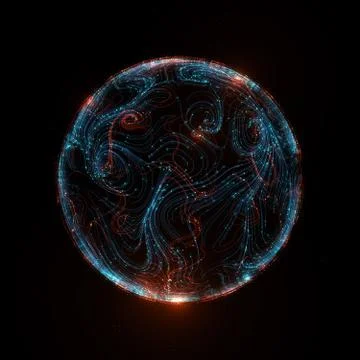 3d render abstract background. Sphere with curls lines and dots. Detail digit Stock Illustration