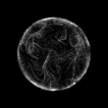 3d render abstract background. Sphere with curls lines and dots. Detail digit Stock Illustration