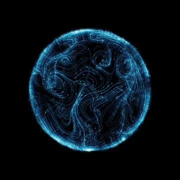 3d render abstract background. Sphere with curls lines and dots. Detail digit Stock Illustration