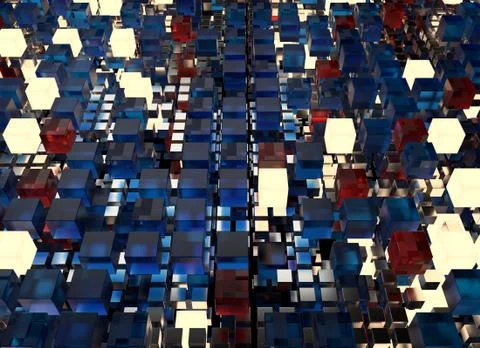 3d render abstract background.  A stack of cubes with different materials. Gr Illustrazione stock