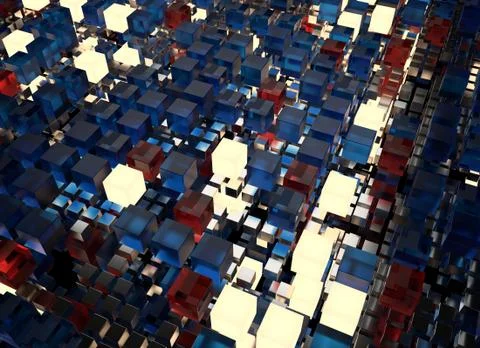 3d render abstract background.  A stack of cubes with different materials. Gr 스톡 일러스트