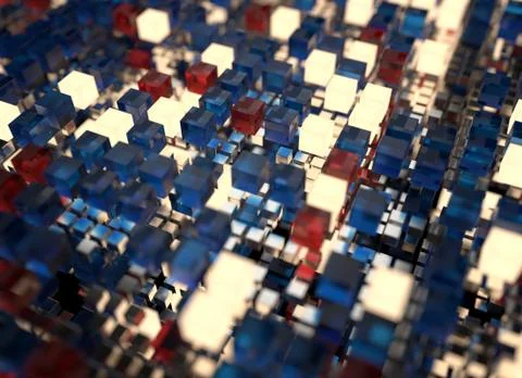 3d render abstract background.  A stack of cubes with different materials. Gr Stock Illustration