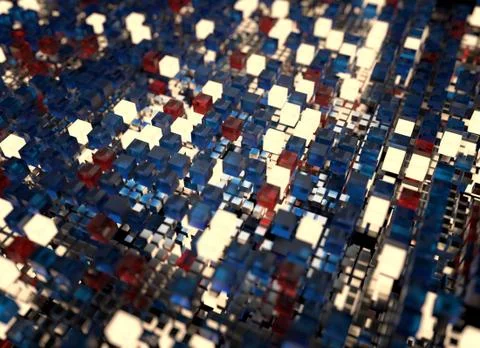 3d render abstract background.  A stack of cubes with different materials. Gr Stock Illustration