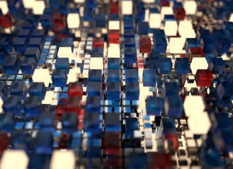 3d render abstract background.  A stack of cubes with different materials. Gr Stock Illustration