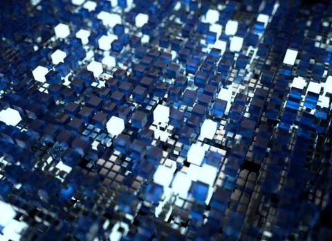 3d render abstract background.  A stack of cubes with different materials. Gr Stock Illustration