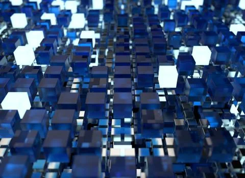 3d render abstract background.  A stack of cubes with different materials. Gr Stock Illustration