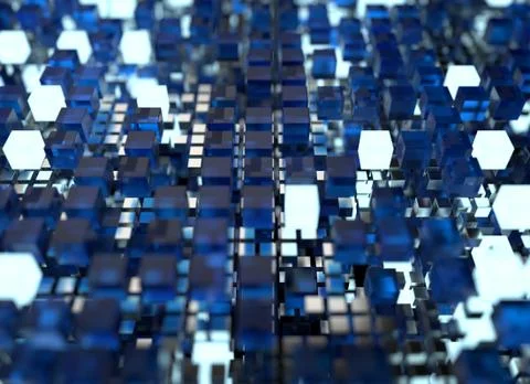 3d render abstract background.  A stack of cubes with different materials. Gr Stock Illustration