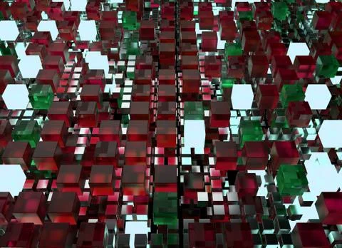 3d render abstract background.  A stack of cubes with different materials. Gr Stock Illustration